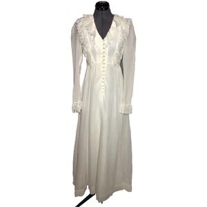 Vtg 70s‎ Candi Jones California prairie wedding dress + lace veil 36-32-42